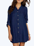 Fashion Solid Color Button Up Half Sleeve Denim Blouses
