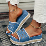 Women's Comfortable Rhinestone Denim Solid Color Slippers