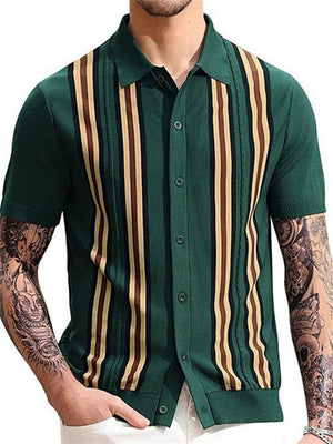 Summer Striped Business Knitted Polo T-shirts For Men