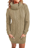 Casual Turtle Neck Knitted Sweater Dresses