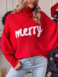 Women's Cute Comfort Bat Sleeve High Neck Christmas Sweaters