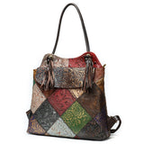 Multicolor Patchwork Multi-Functional Floral-Embossed Shoulder Bag Backpack