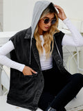 Girl's Summer Button Down Sleeveless Hooded Denim Vest