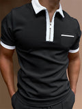 Men's Fashion Turn Down Collar Slim Fit Zipper Polo T-Shirt