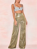 Women's High Waist Loose-fitting Shiny Wide Leg Long Pants