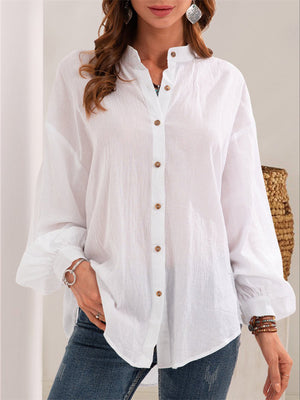 Long-Sleeved Cotton Linen Blouse For Women