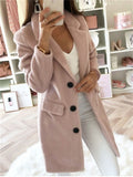 Women's Elegant Lapel Collar Button Up Slim Fit Winter Long Coats