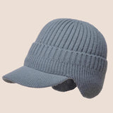 Men’s Warm Windproof Ribbed Knitted Brim Cap with Ear Flaps