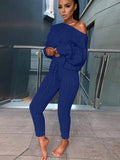 Women's Fashion Off Shoulder Long Sleeve Sweater Sets