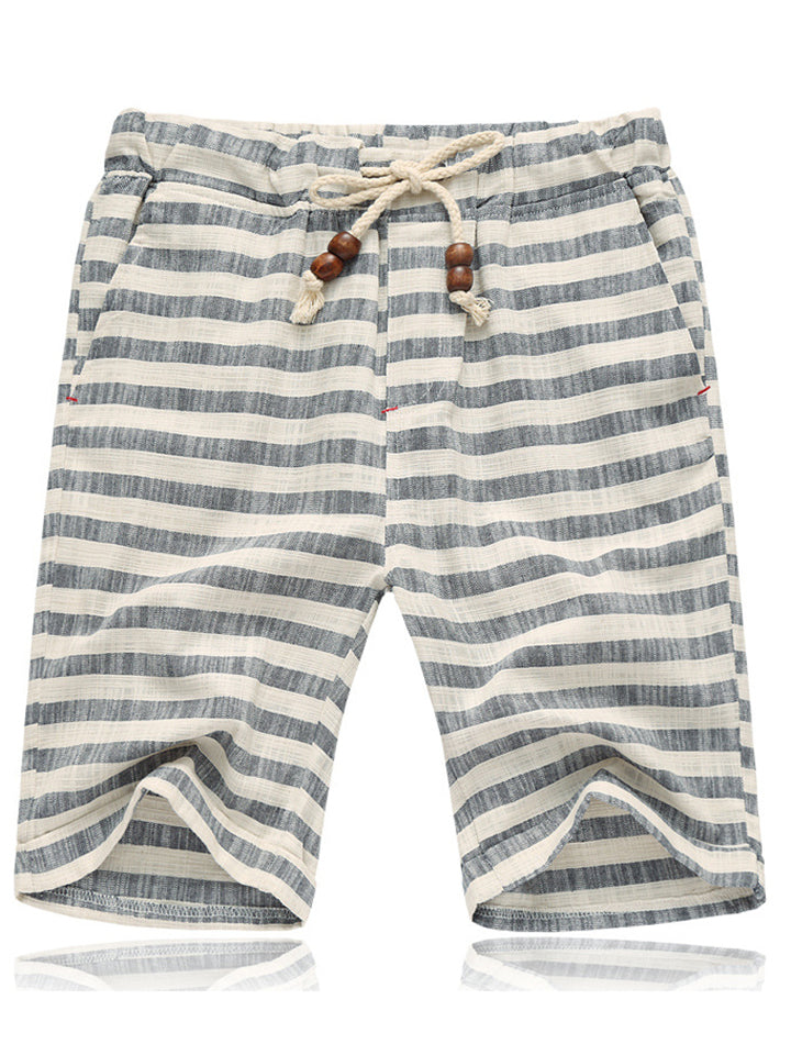 Men Stripe Printed Drawstring Beach Shorts