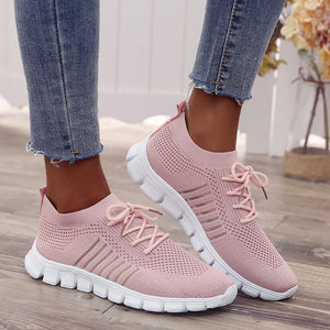 Solid Color Mesh Breathable Lace-Up Sneakers For Women