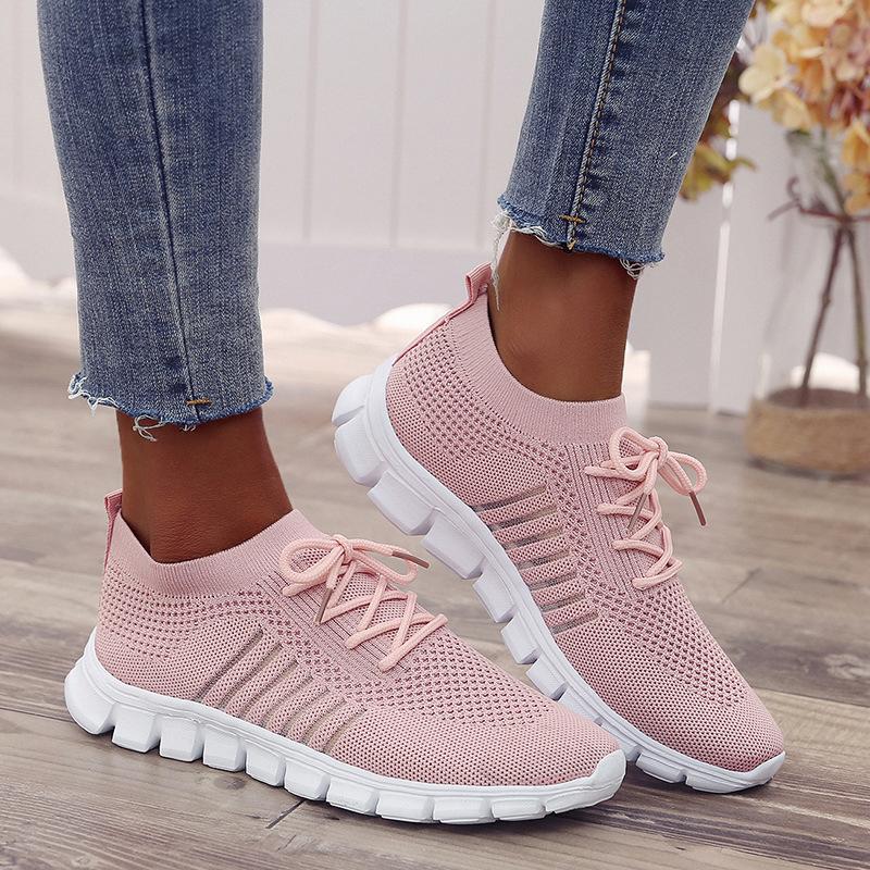 Solid Color Mesh Breathable Lace-Up Sneakers For Women