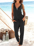 Pretty Sexy Zipper Sleeveless Solid Color Jumpsuit