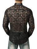 Men's See-Through Slim Fit Long Sleeve Sexy Lace Shirts