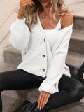 Women's Stunning Simple Baggy V Neck Button Knit Sweaters