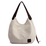 Women's Canvas Three Layer Tote Bag Casual Vintage Handbag