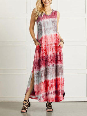 Womens Floral Printing Colorful V-Neck Casual Long Dress