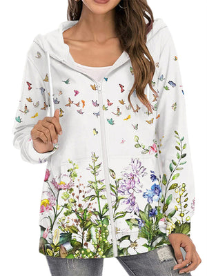 Casual Printed Zipper Long Sleeve Hoodies