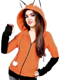 Adorable Fox Ear Drawstring Hooded Full Zipper Sweatshirt