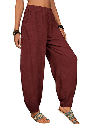 Solid Color High Waist Wide-Leg Long Pants