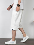 Men's Solid Color Casual Style Loose Straight Cropped Trousers