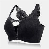 Women's Plus Size Daisy Embroidered Back Gather Bras - Black