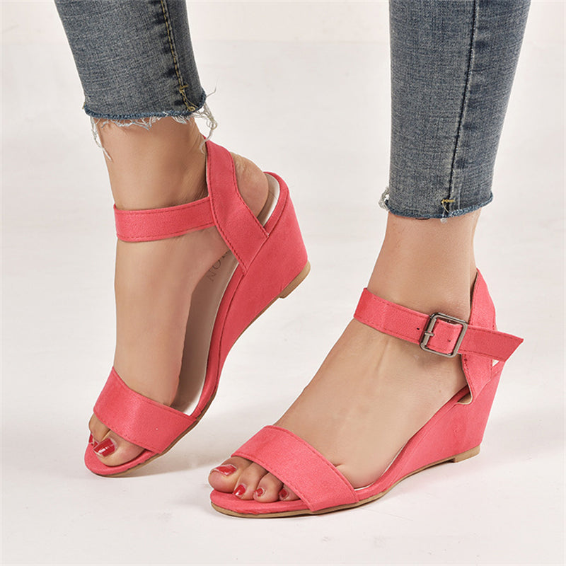 Elegant Ladies Peep-toe Wedge Heels All Match Buckle Sandals