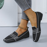 Cozy Slip On Style Textile Upper Square Toe Flat-Heel Loafers