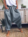 Casual Style Elastic Waist Band Drawstring Pocket Harem Pants