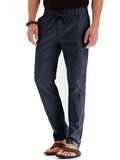 Men's Elastic Drawstring Waistband Casual Straight Cotton Pants