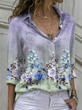 Women’s Spring Vivid Floral Print Long Sleeve Button Blouses