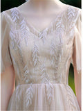 Stunning Fitted Waist Bell Sleeve Tulle Bridesmaid Dress for Wedding