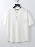 Lightweight Linen Two-Piece Outfit Wrap Neck T-Shirt + Elastic Waistband Knee-Length Pants