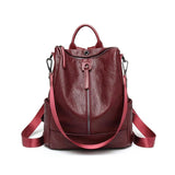 Women's Soft Leather Travel Leisure Multi-function Backpack