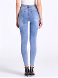 Women's Simple Style Daily Slim Fit Ripped Blue Jeans