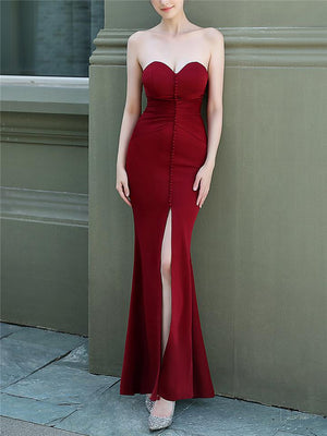 Sweetheart Neckline Ruched Slit Sexy Evening Dresses