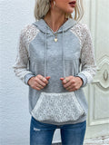 Lace Splice Long Sleeve Pullover Women's Pocket Hoodies