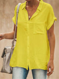 Women's Solid Color Lapel Collar Short Sleeve Blouses