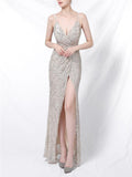 Shining Sequined Evening Wrap Dress for Women