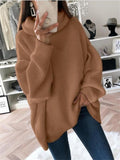 Oversized High Neck Solid Collar Long Sleeve Ribbed Knit Sweater