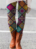 Stylish Winter Warm Multicolor Floral Pattern Elastic Leggings