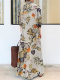 Linen Long Sleeve Printed Japanese And Korean Style Pockets Female Dress