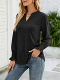 Casual Solid V Neck Lotus Leaf Sleeve Long T-shirts For Women