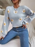 Floral Printed Round Neck Sweaters For Women