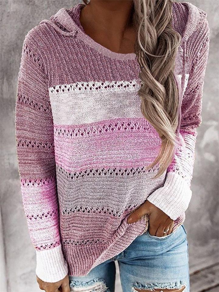 Women's Stylish Color Block Pullover Hooded Sweaters