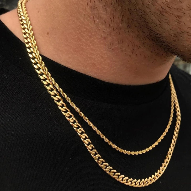 New Classic Men's Gold Chain Only Necklaces Width 3 To 7mm