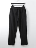 Loose Fit Linen 2-Piece Daisy Embroidered T-Shirt + Drawstring Full-Length Pants
