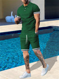 Men's Summer 2-Piece Lapel Short Sleeve T-shirt Loose Shorts