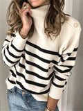 Comfortable Knitted Turtleneck Striped Sweater For Women