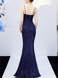 Exquisite Sequined Wrap Neck High Slit Dress for Evening